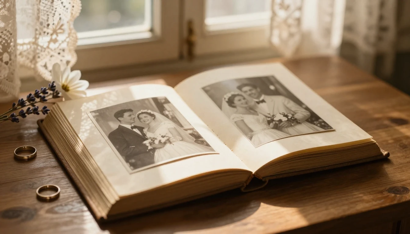 A warm, nostalgic, and romantic scene symbolizing enduring l...