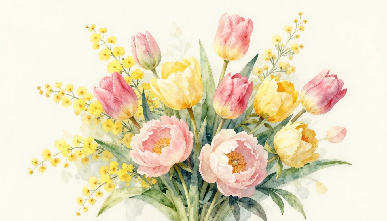 A delicate watercolor painting featuring a lush bouquet of s...