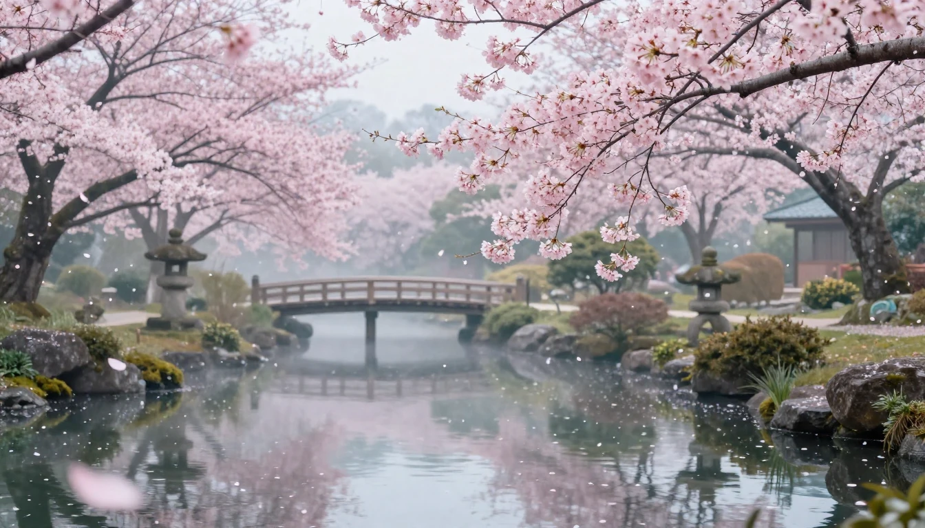 A breathtaking landscape of a traditional Japanese garden du...