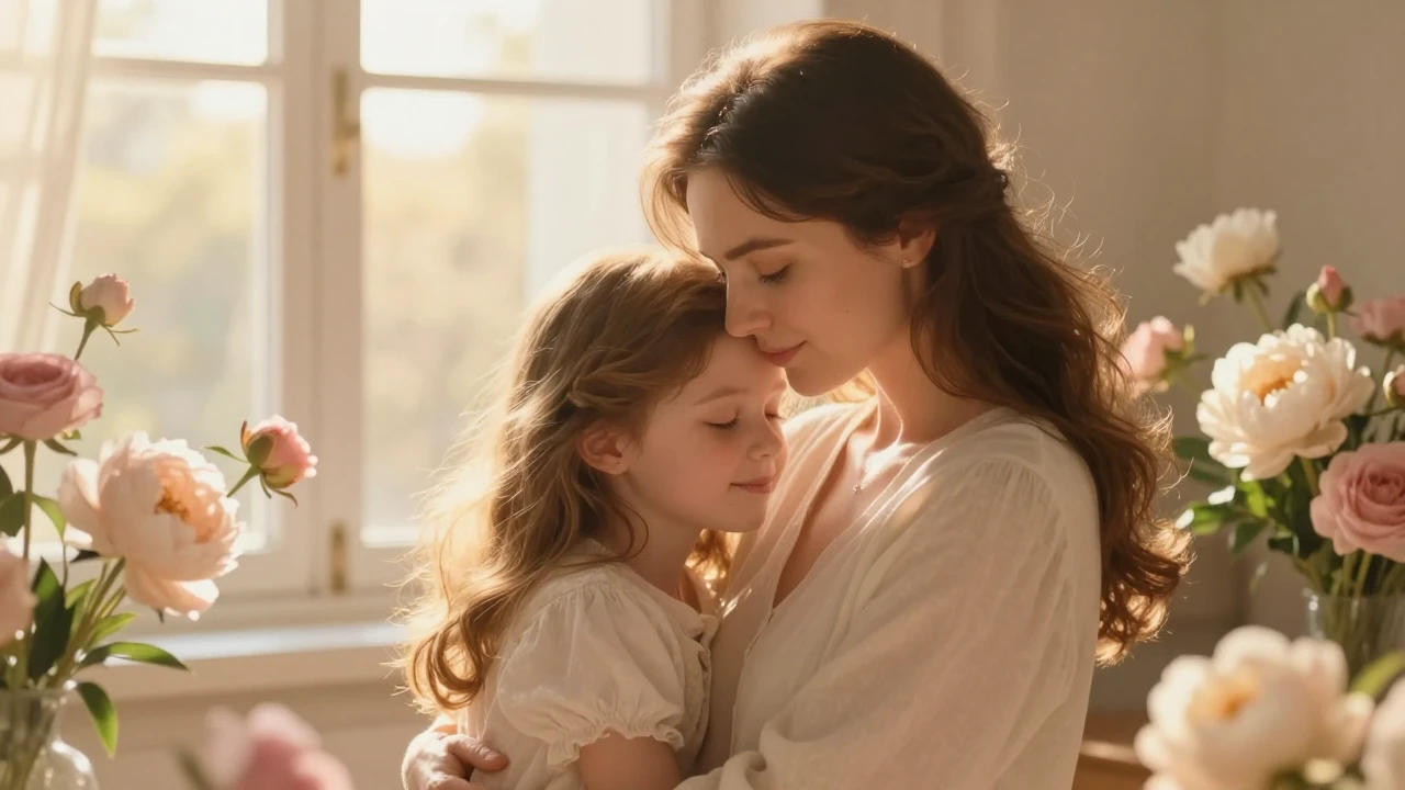 A warm and heartwarming illustration of a mother and her adu...