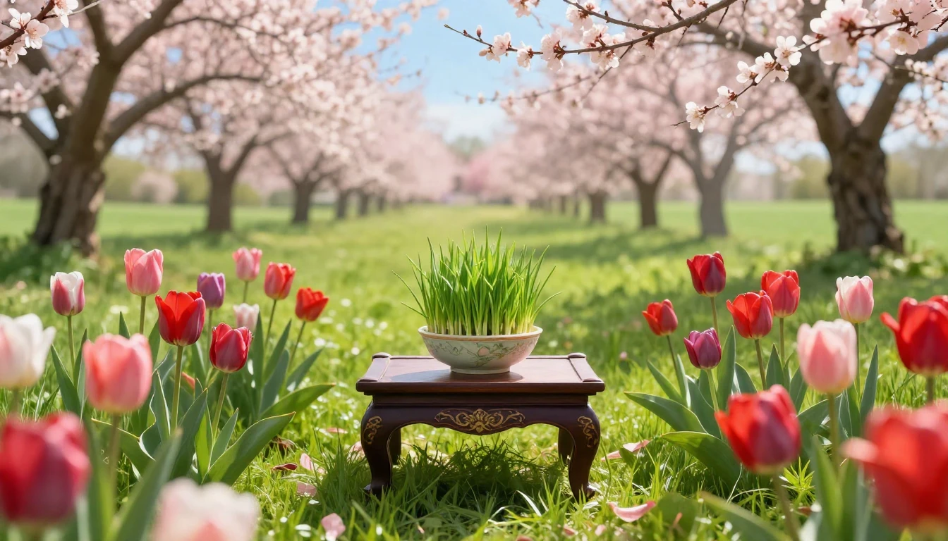 A lush landscape celebrating the spring equinox. Vibrant gre...