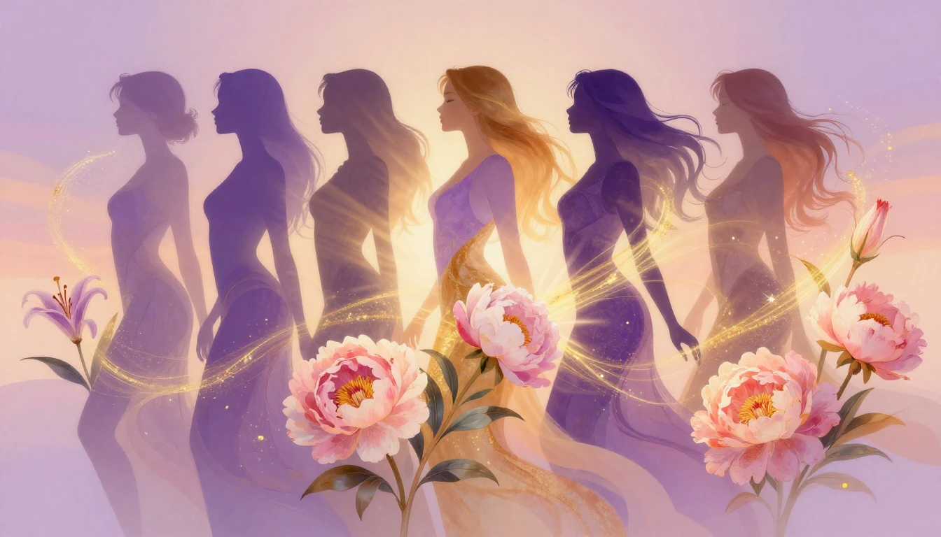 An abstract and vibrant composition celebrating femininity a...