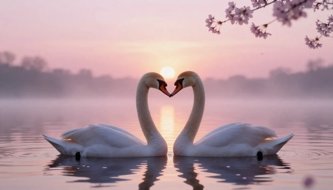 A dreamy and romantic scene featuring two delicate silhouett...