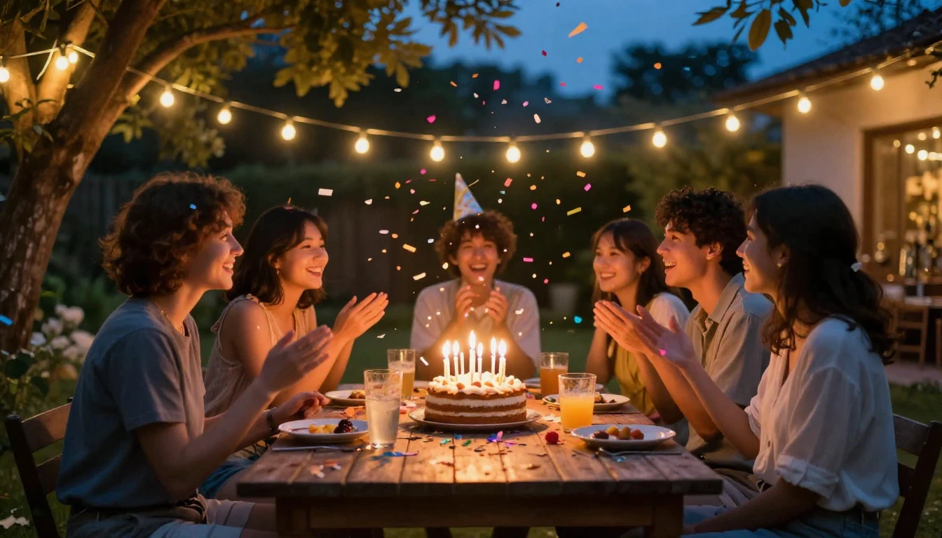 A vibrant and heartwarming scene of a birthday celebration i...