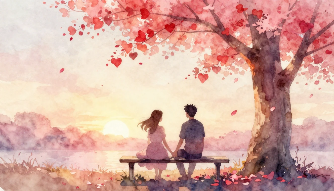 A romantic watercolor painting representing Valentine's Day....