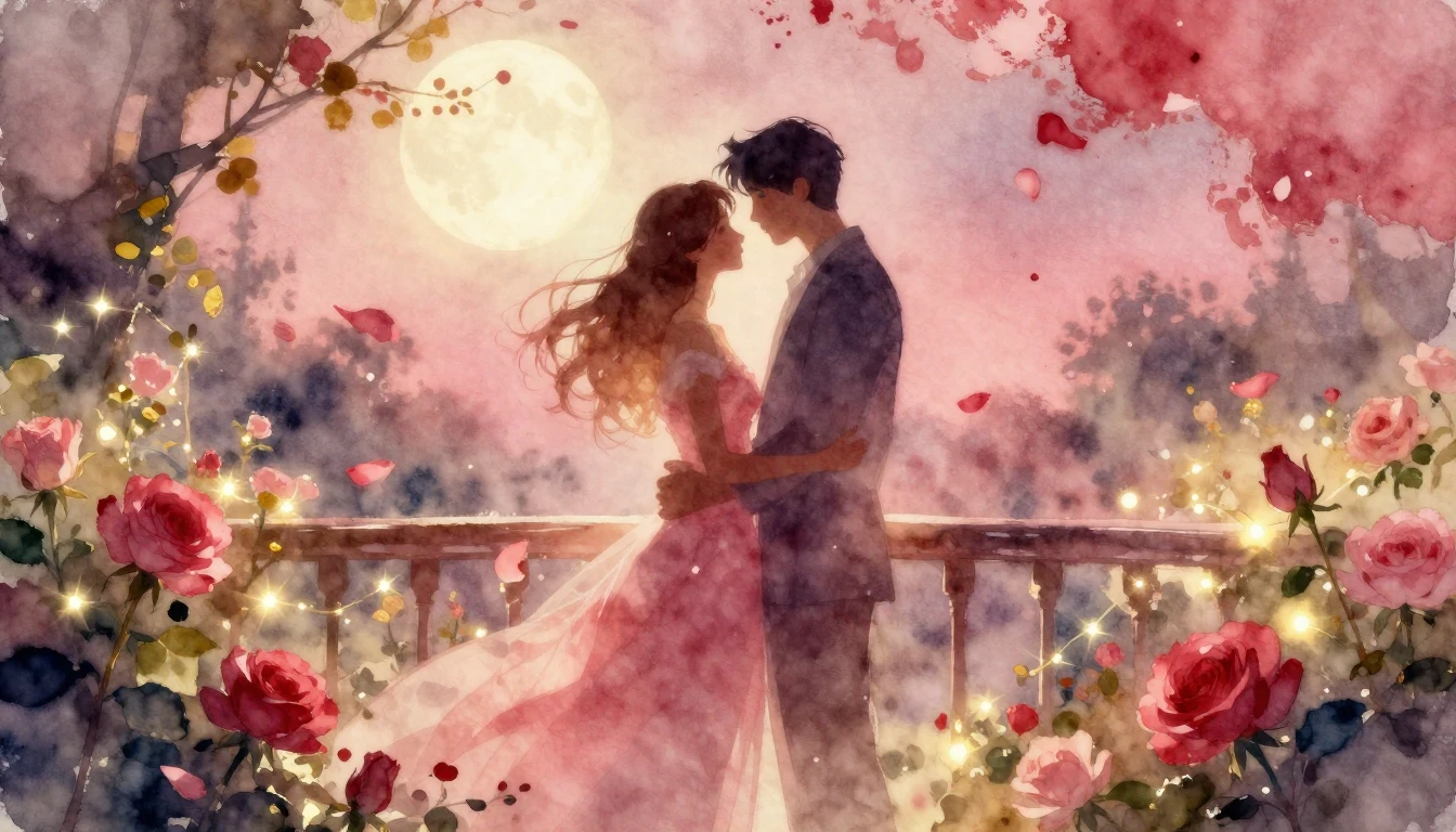 A dreamy and ethereal watercolor painting of two intertwined...