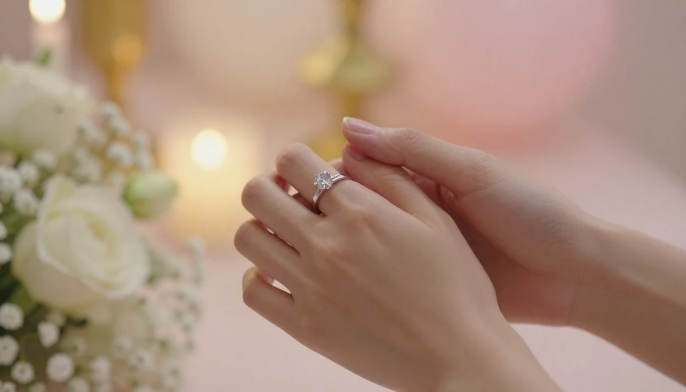 A close-up, romantic shot of two hands holding each other, f...