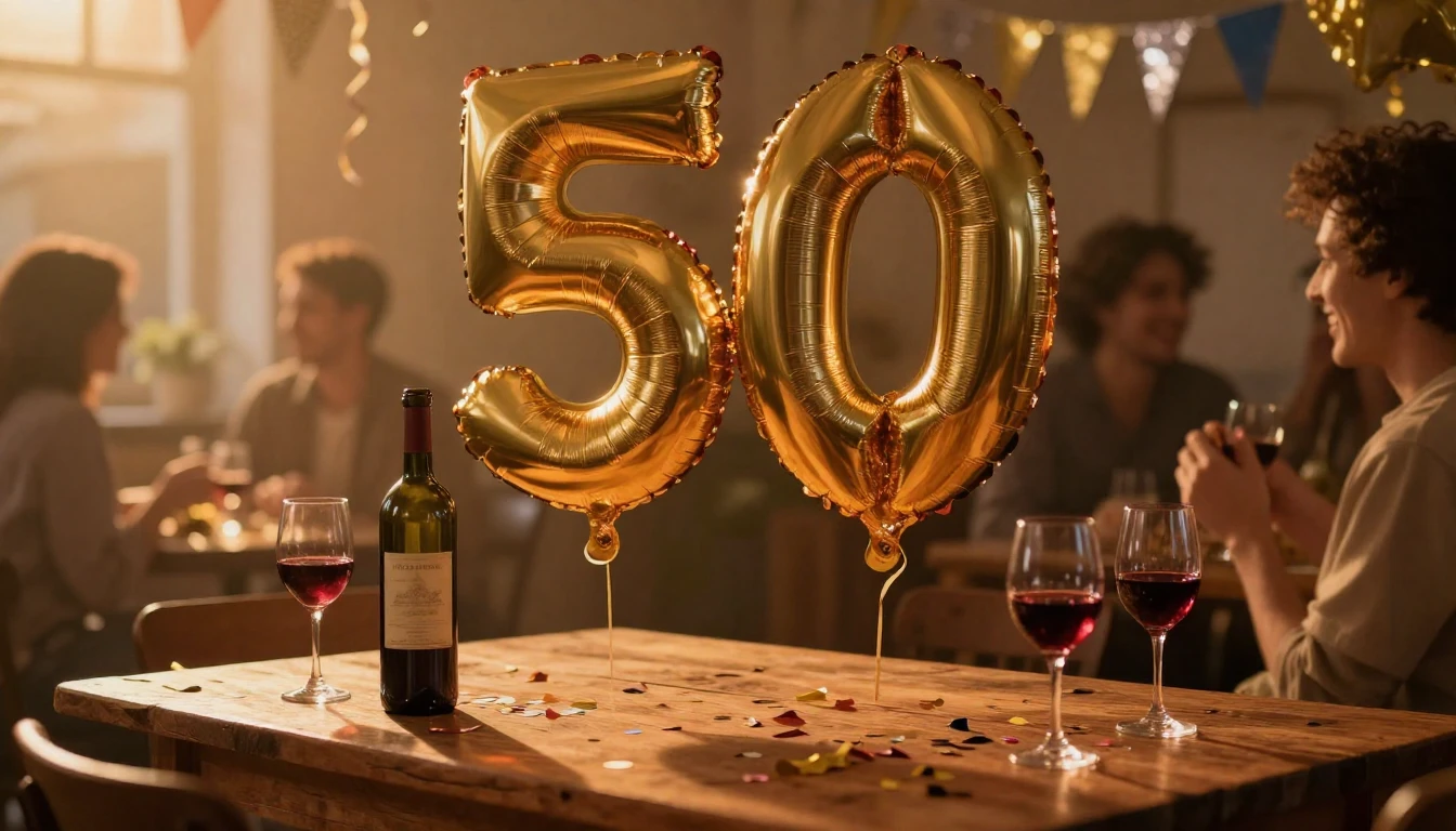 A festive and warm celebration of a 50th birthday. In the ce...
