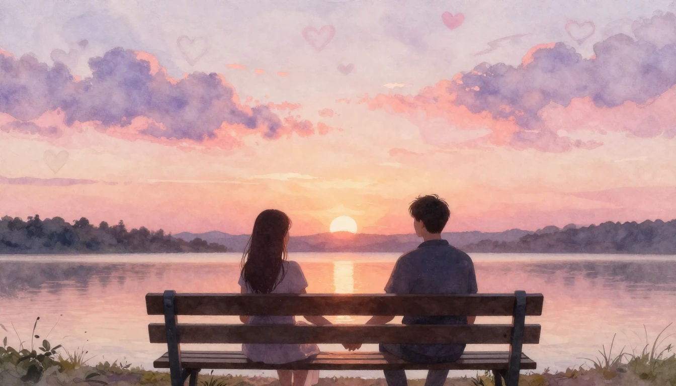 A romantic and dreamy watercolor painting focusing on two si...