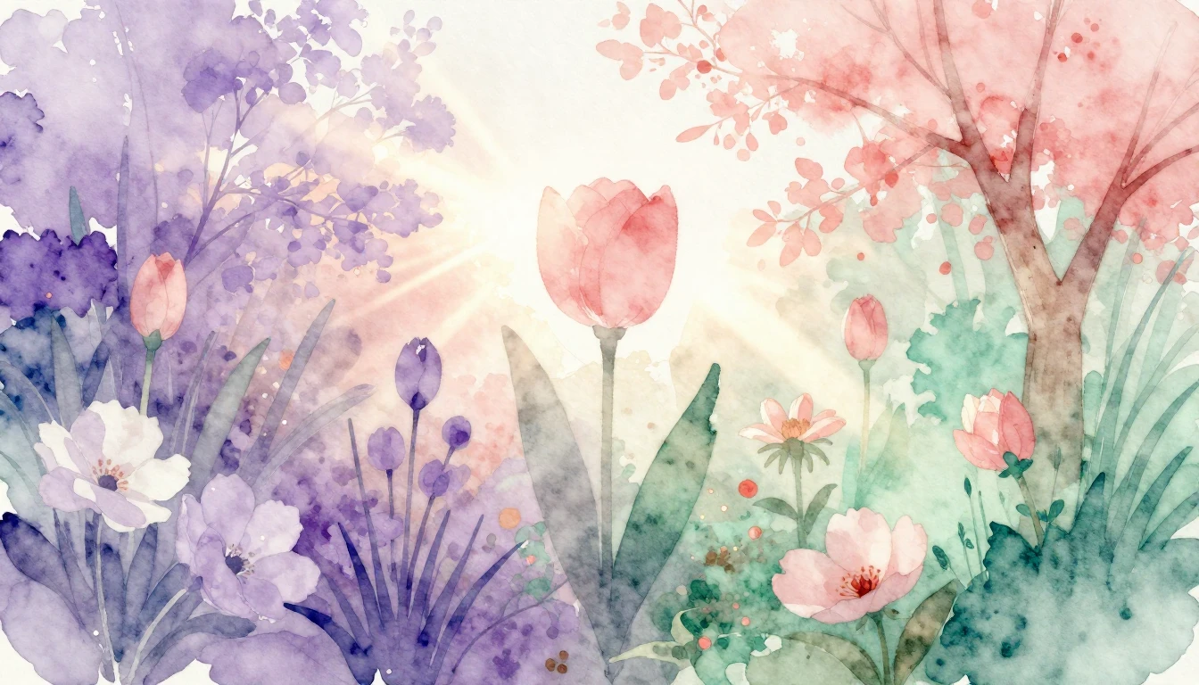 A beautiful watercolor painting of a diverse garden in full ...