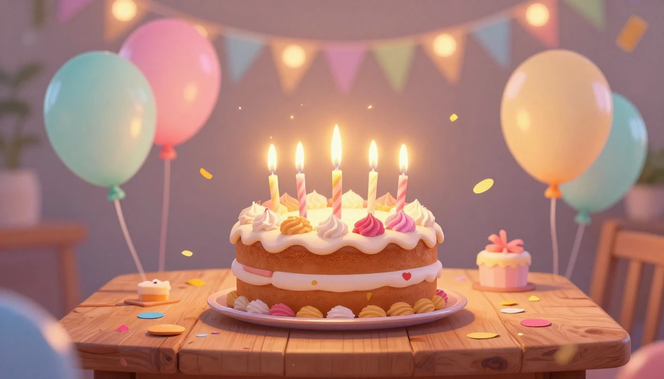 A vibrant digital art illustration of a joyful birthday cele...