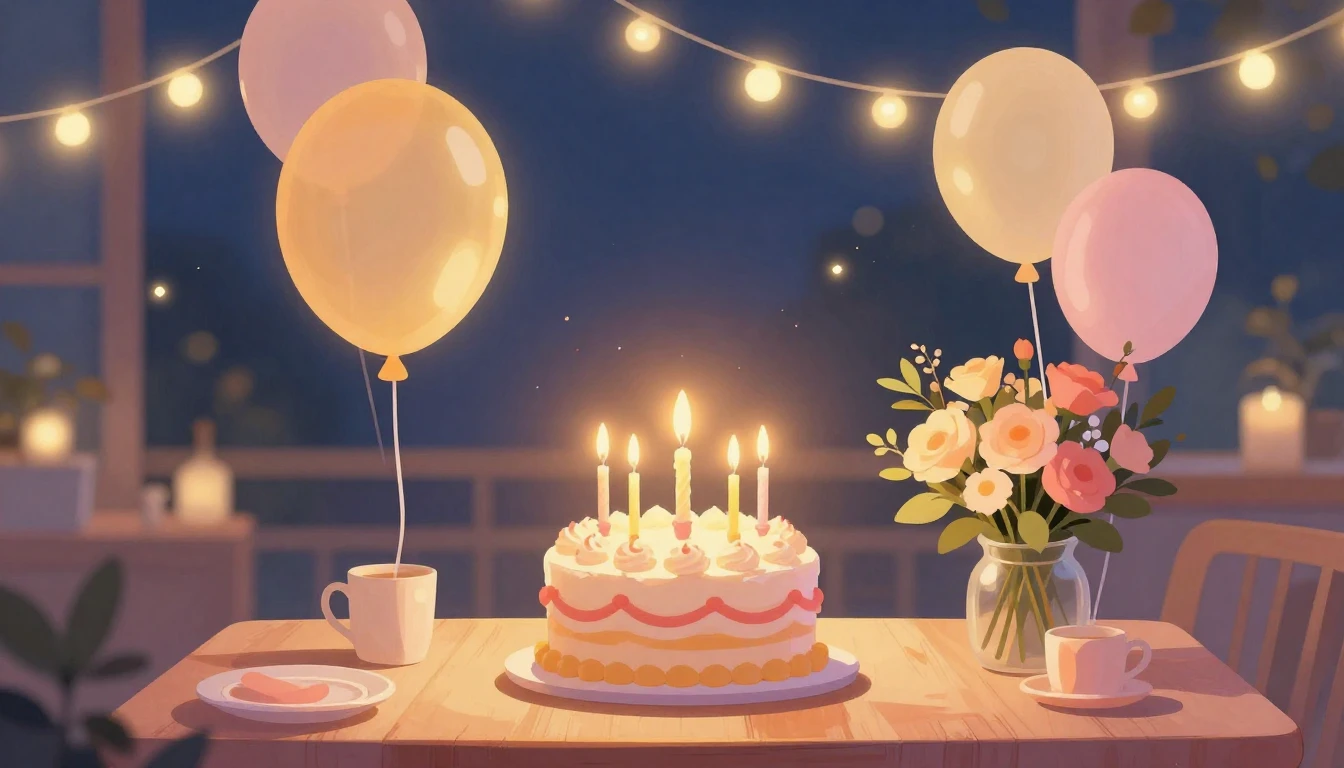 A warm and romantic digital art illustration celebrating a b...