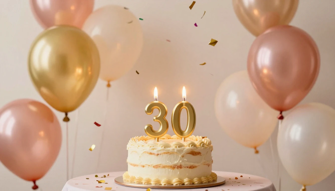 A festive and elegant birthday celebration scene. In the cen...