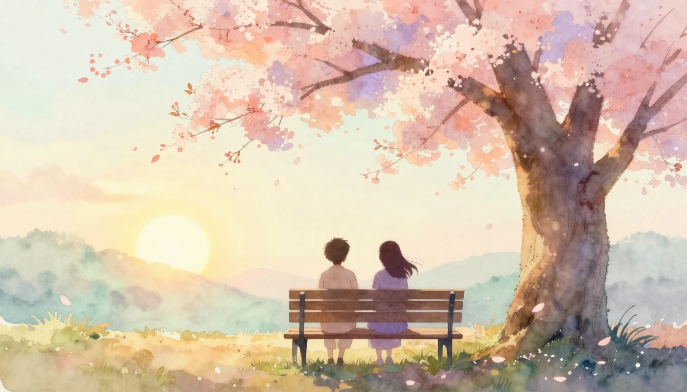 A soft and ethereal watercolor painting depicting two silhou...