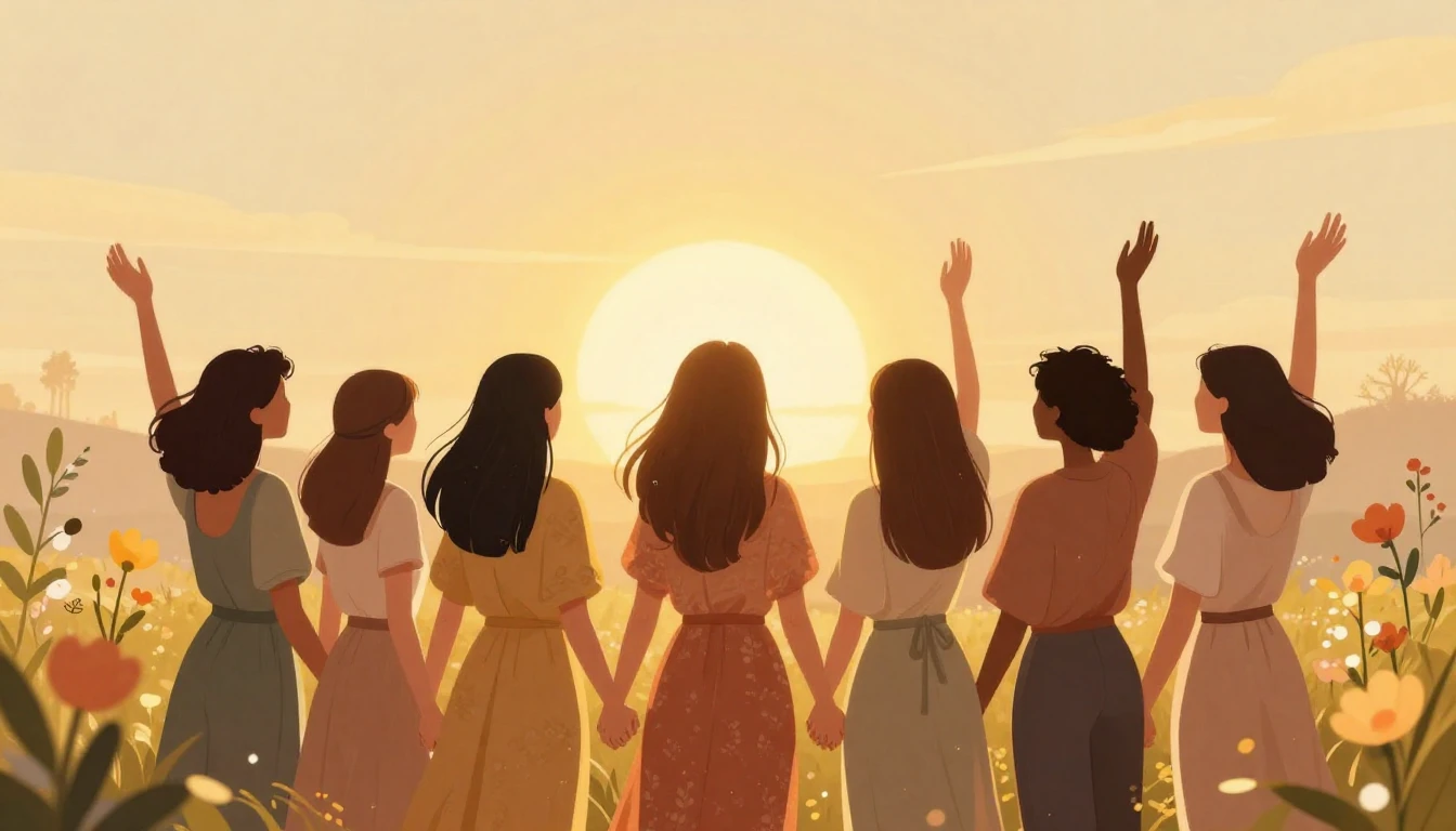 A beautiful, empowering digital illustration of diverse wome...