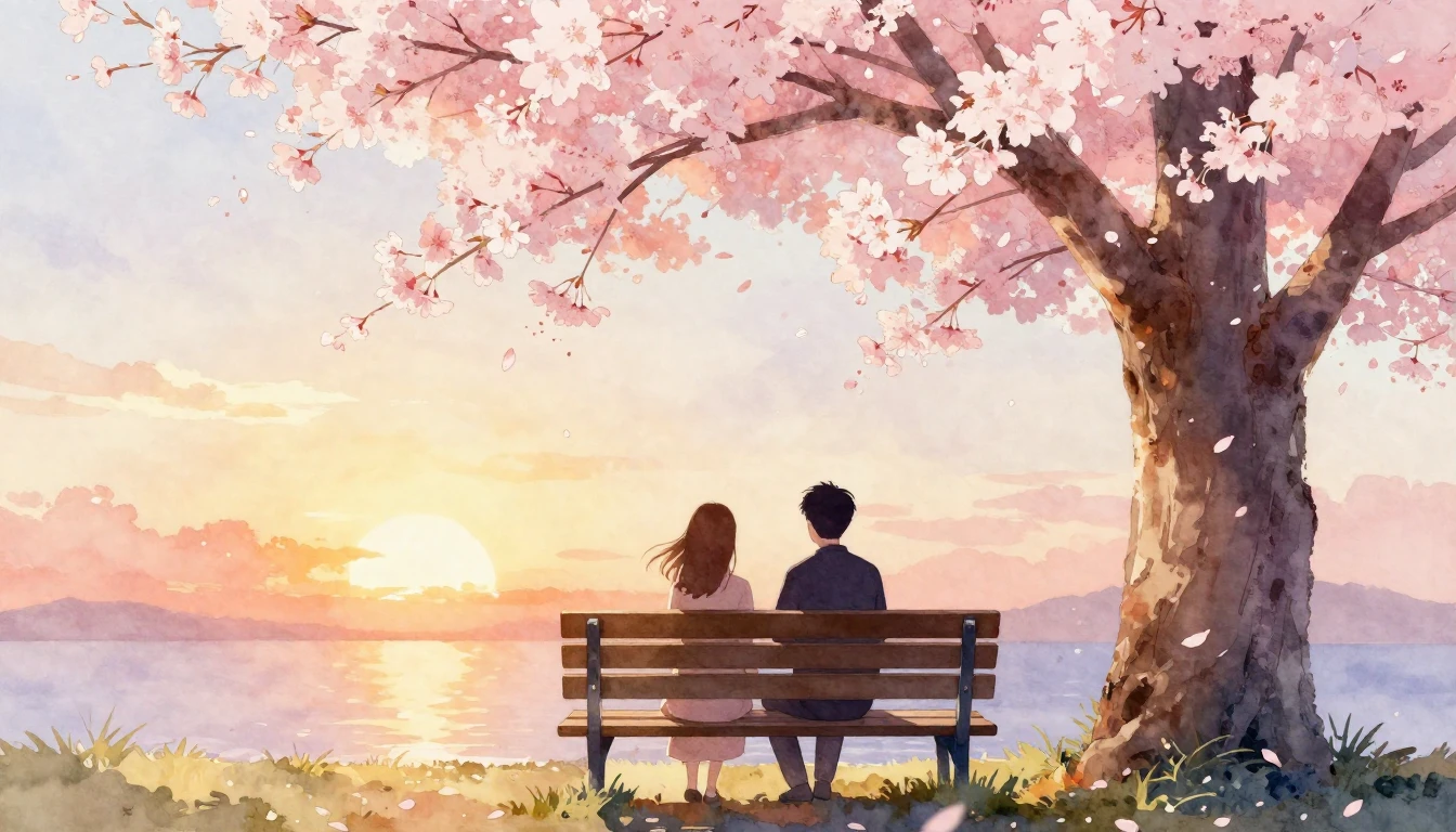 A beautiful watercolor painting of two stylized silhouettes ...