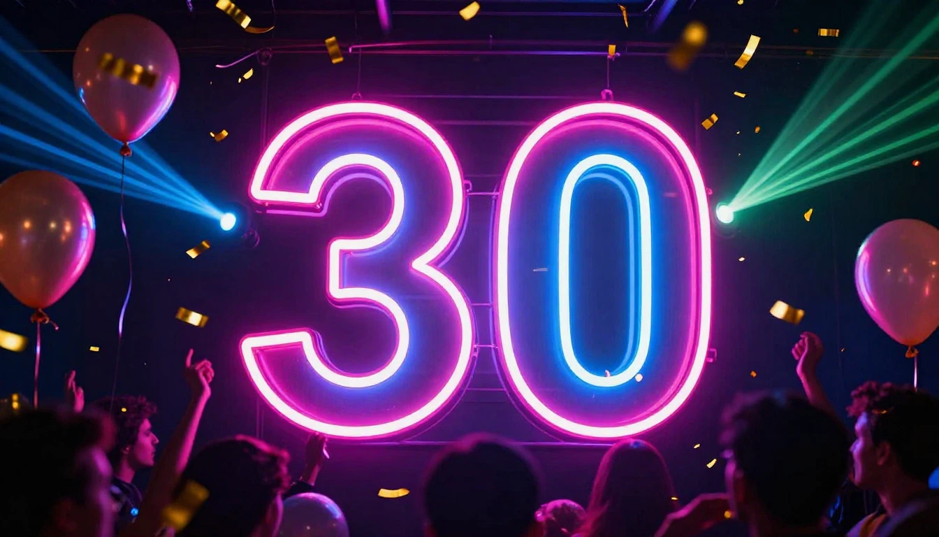 A vibrant and energetic party scene focused on a large, glow...