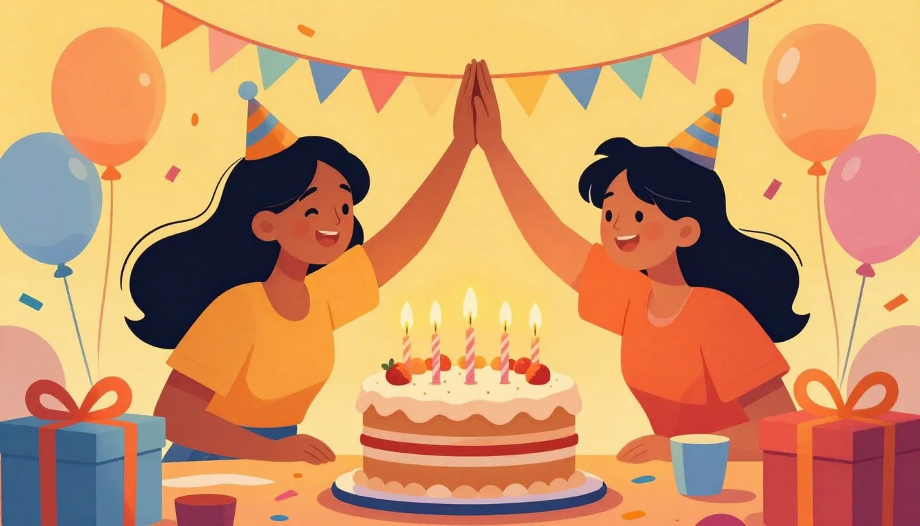 A joyful and vibrant illustration celebrating a birthday par...