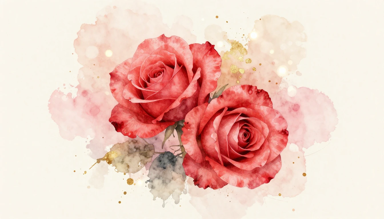 A beautiful watercolor painting of two delicate red roses in...