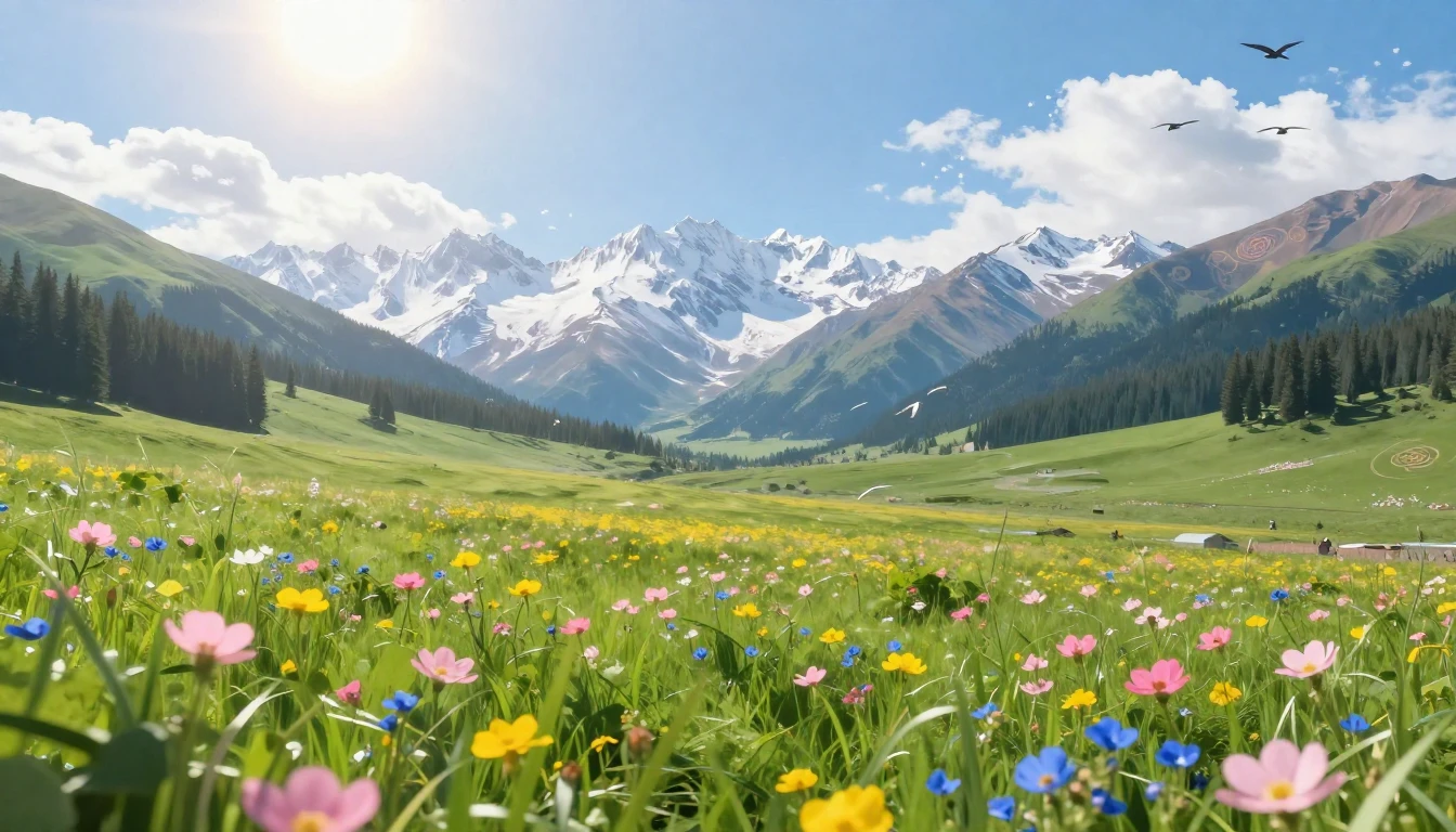 A breathtaking landscape of a lush green valley during a spr...