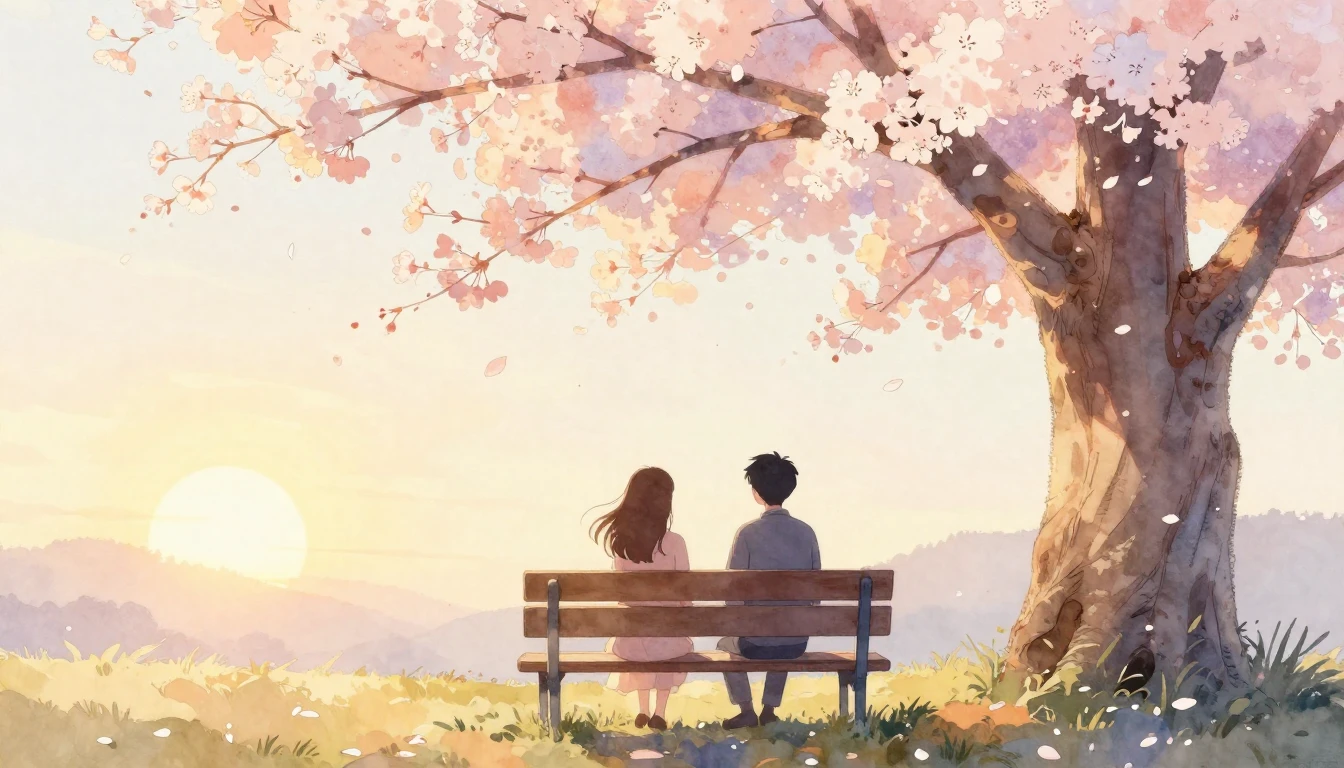 A beautiful watercolor painting depicting two stylized silho...