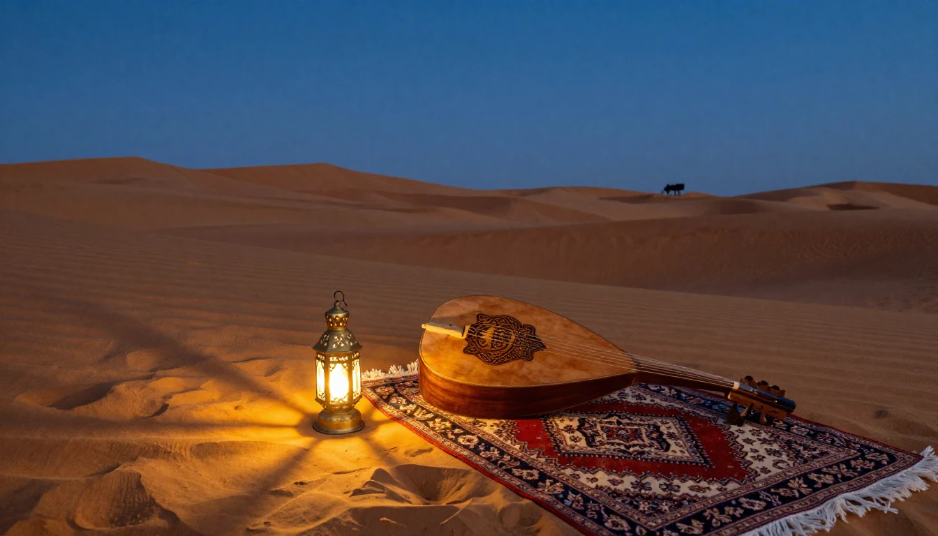 A breathtaking panoramic view of golden sand dunes under a d...
