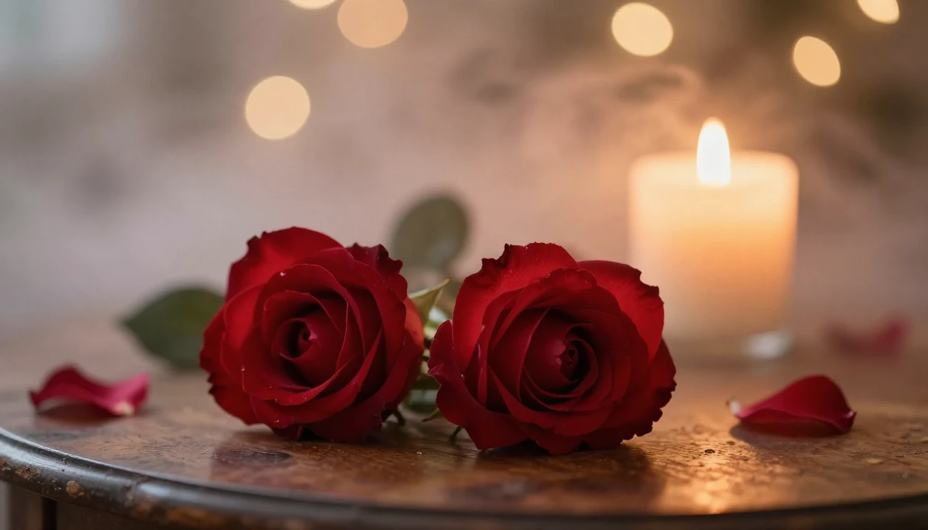 A beautiful and soft composition featuring two delicate red ...