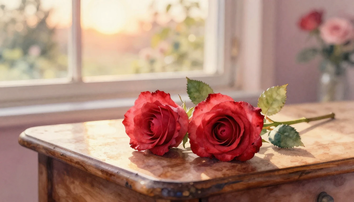 A delicate and ethereal watercolor painting of two intertwin...