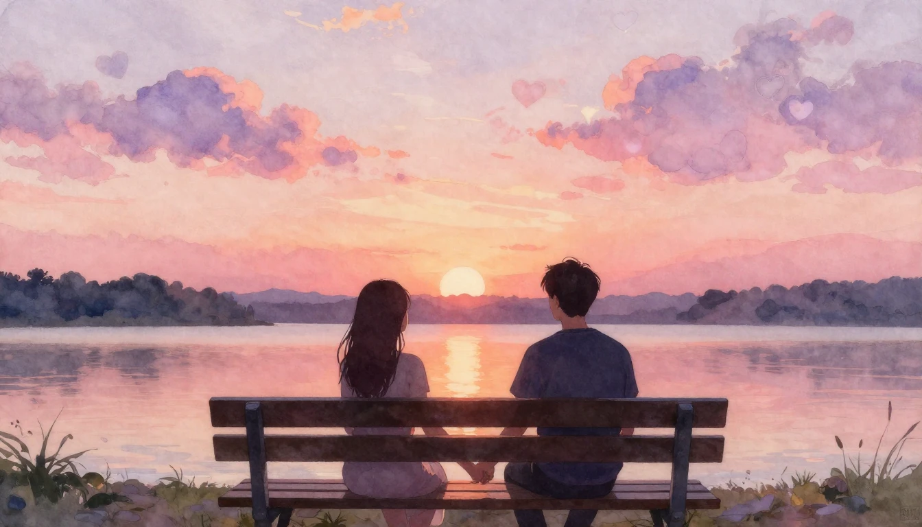 A romantic and dreamy watercolor painting focusing on two si...