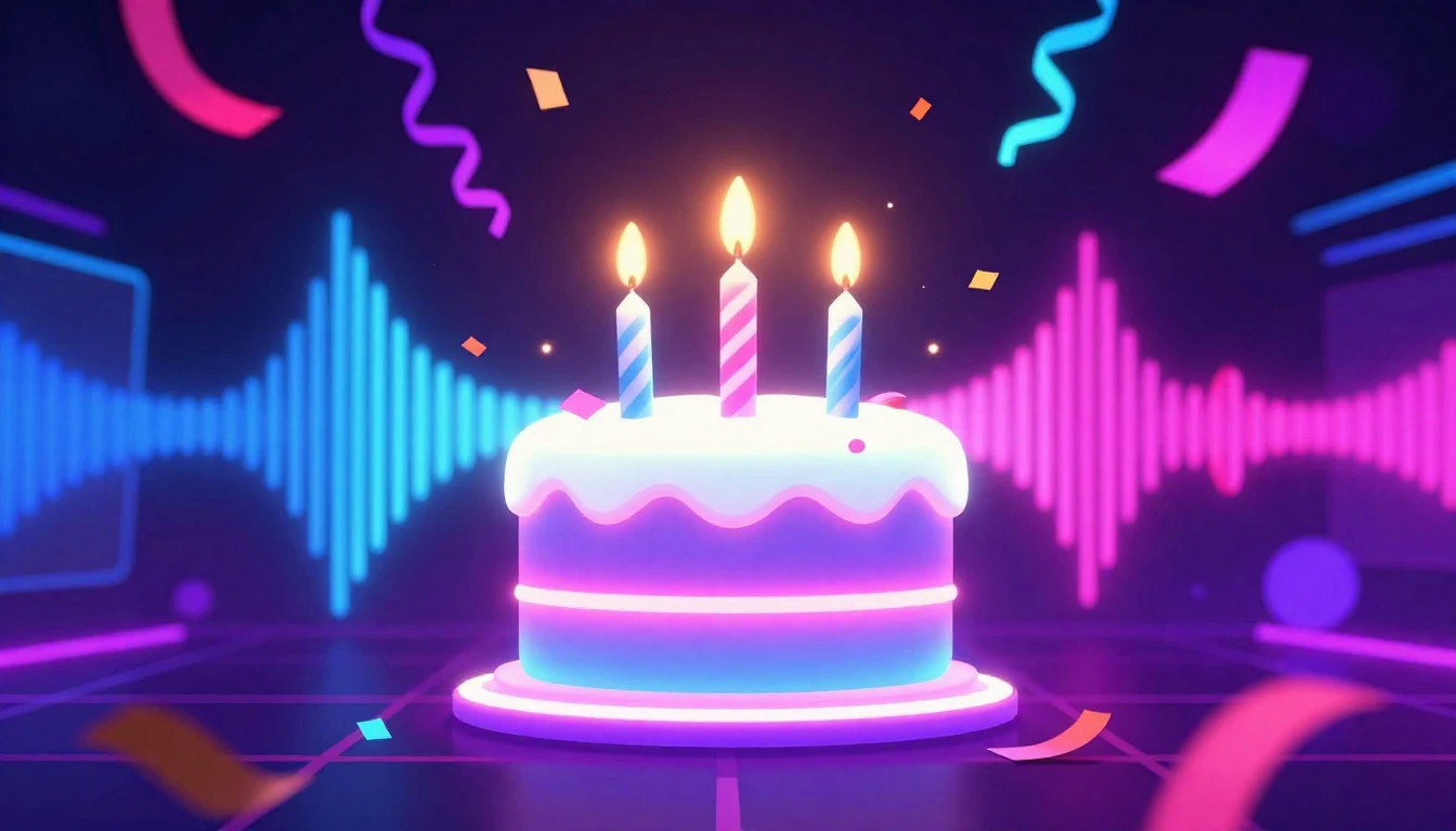 A vibrant and energetic birthday celebration scene. In the c...