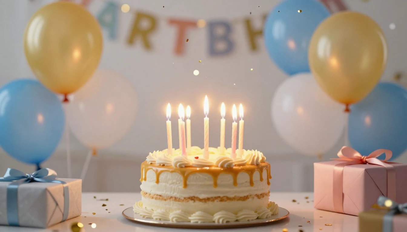 A bright and festive birthday celebration scene, centered on...