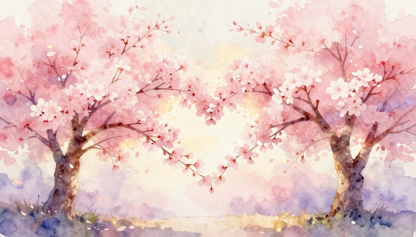 A beautiful watercolor painting of two delicate cherry bloss...