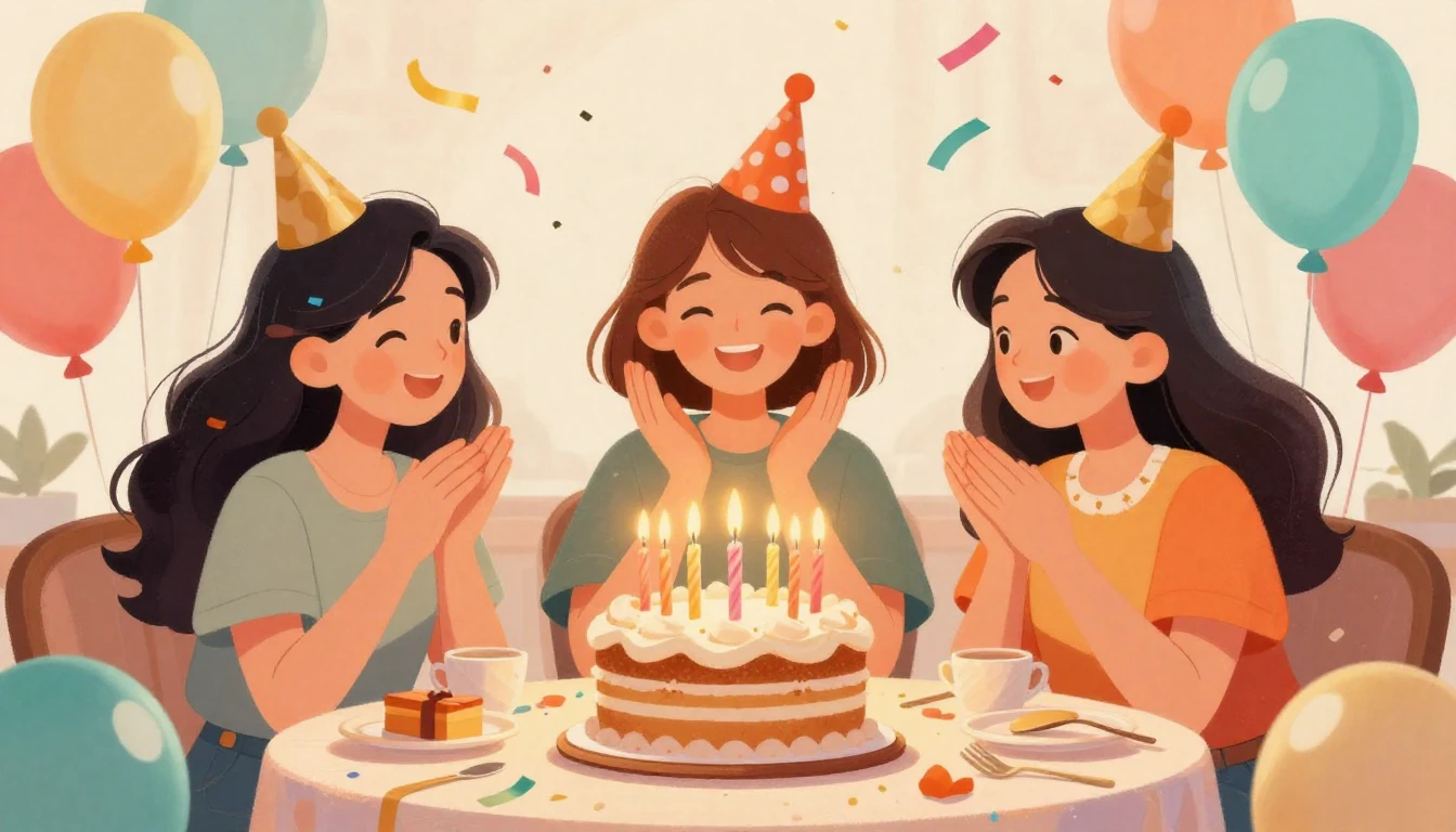 A vibrant and festive illustration celebrating a birthday. T...