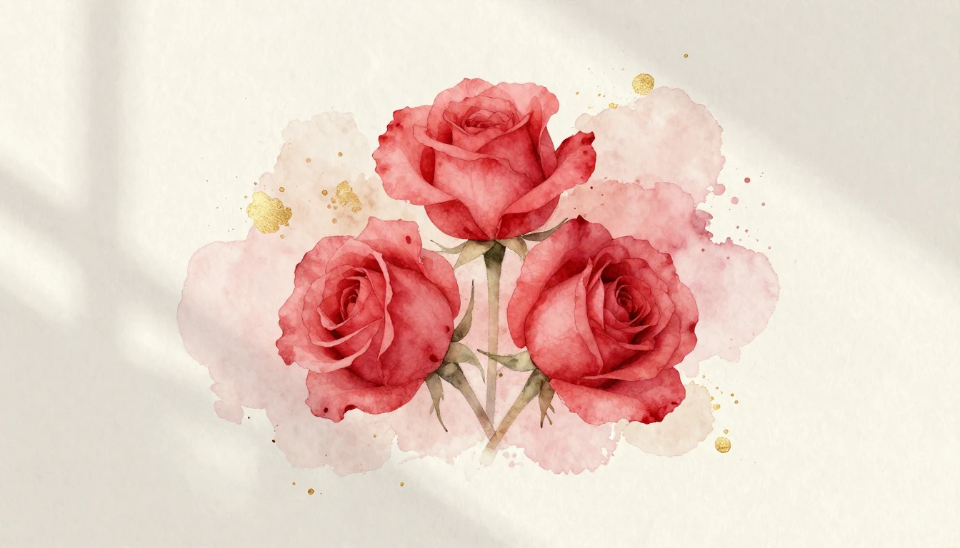 A beautiful watercolor painting of two delicate red roses in...