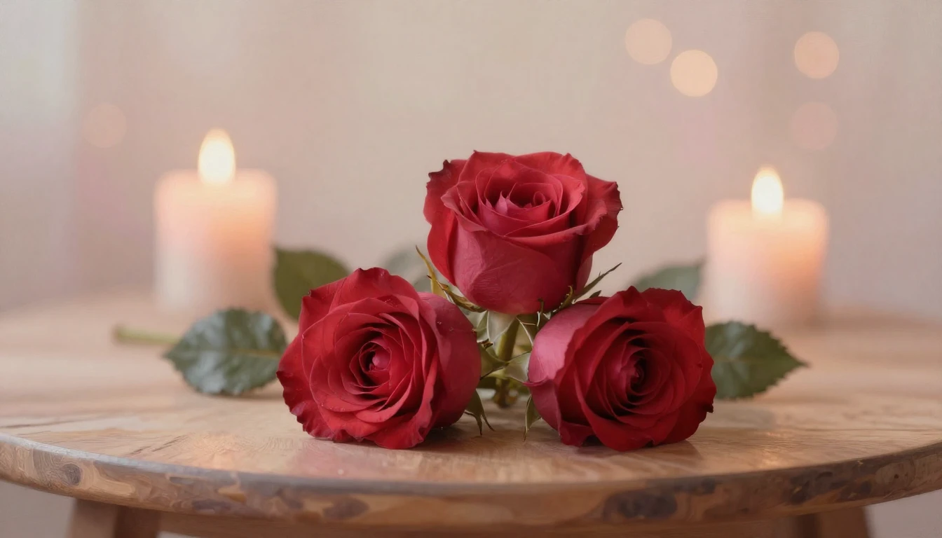 A soft and ethereal painting depicting two delicate red rose...