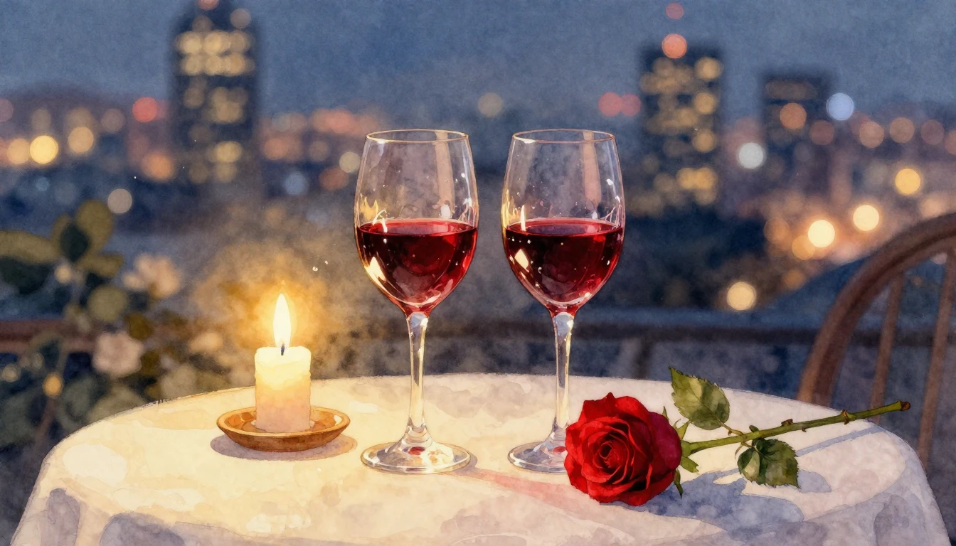 A romantic and soft watercolor painting depicting a cozy Val...