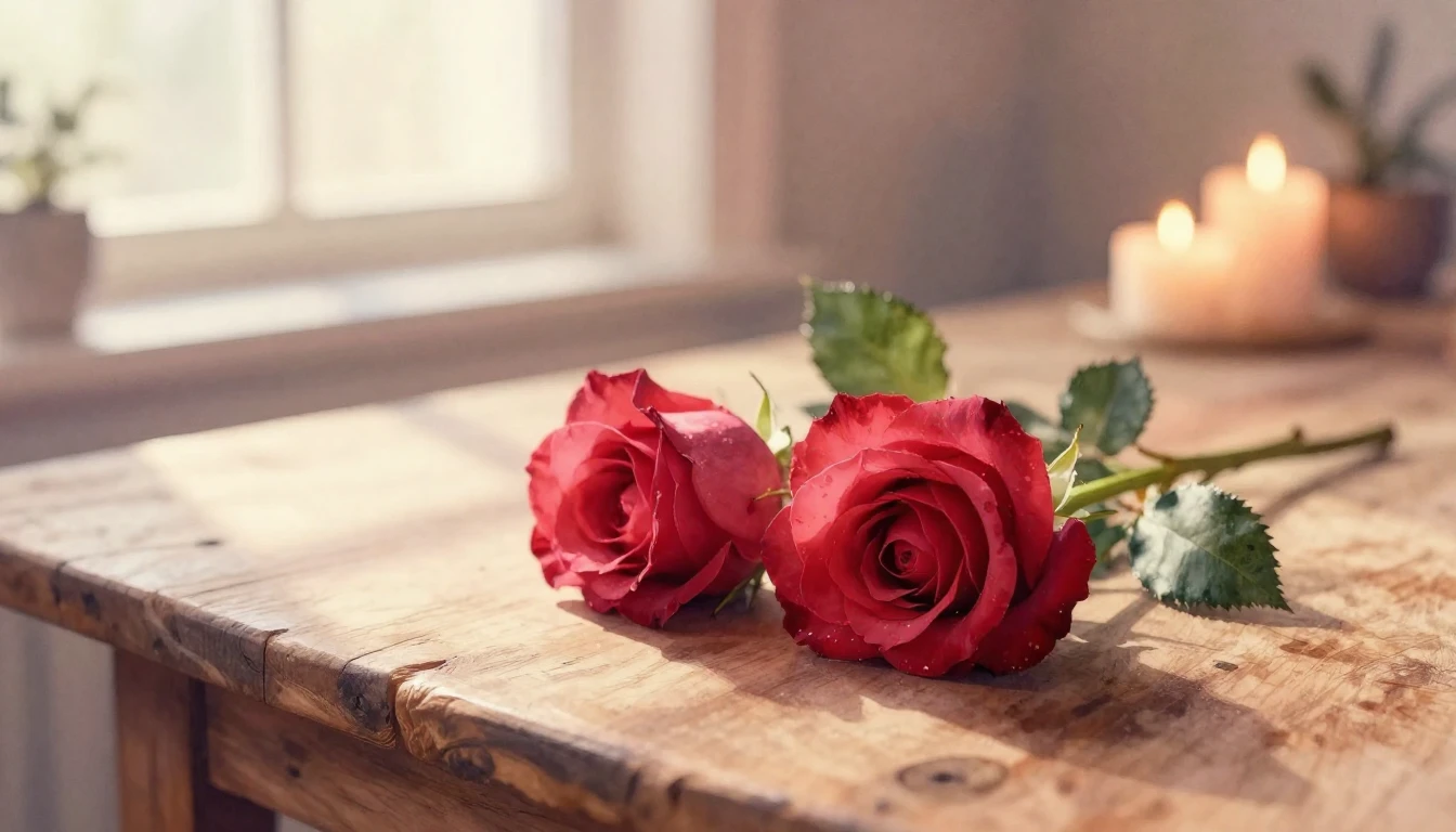 A beautiful watercolor painting of two delicate red roses in...