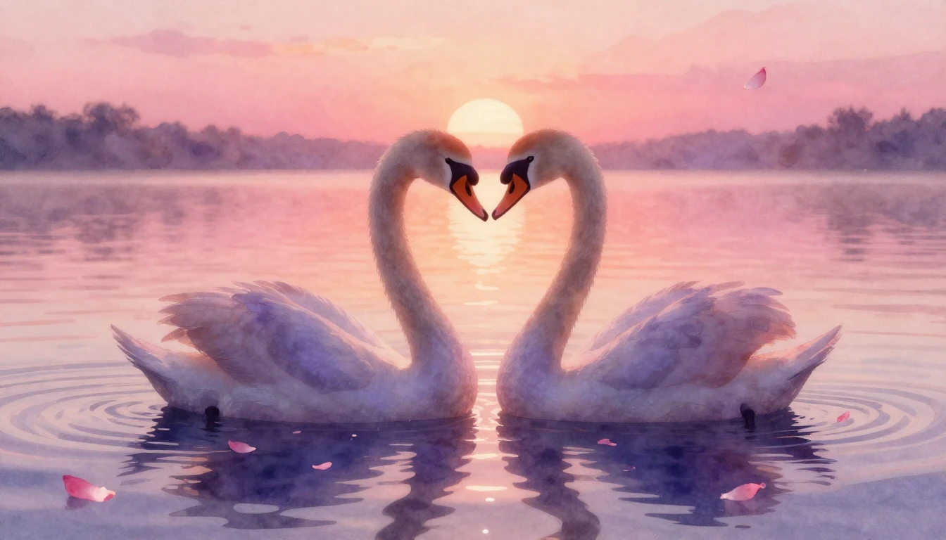 A delicate and ethereal watercolor painting depicting two st...