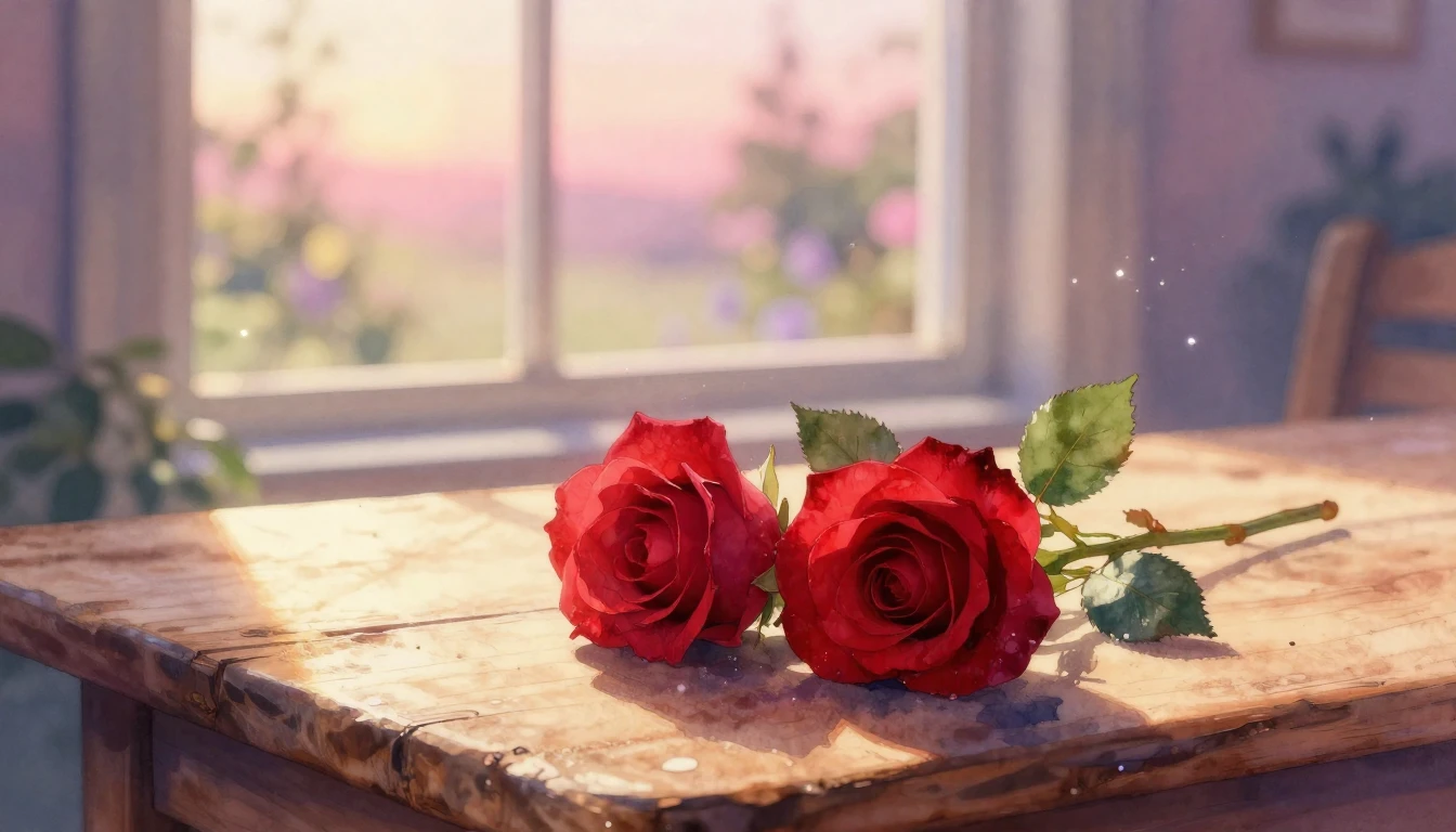 A beautiful watercolor painting of two delicate red roses in...