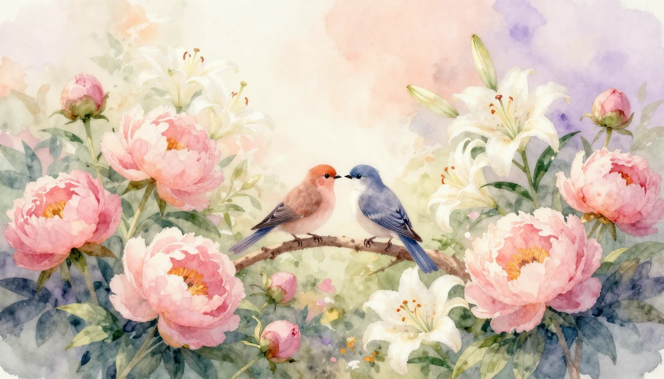 A beautiful and soft watercolor painting depicting a bloomin...