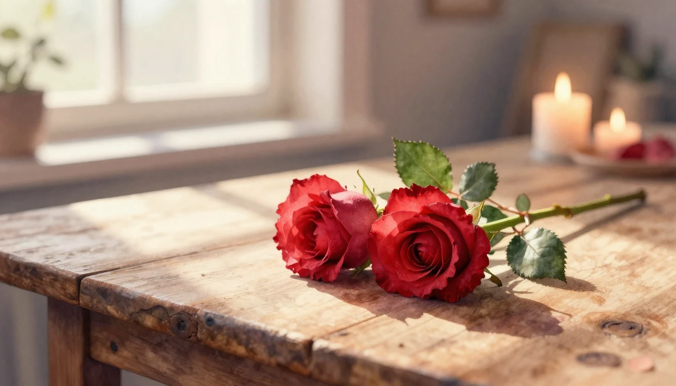 A beautiful watercolor painting of two delicate red roses in...