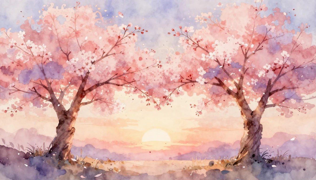 A delicate watercolor painting featuring two intertwined che...