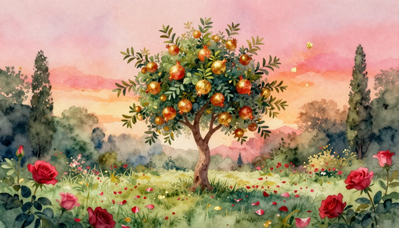 A beautiful watercolor painting of a lush Persian garden at ...