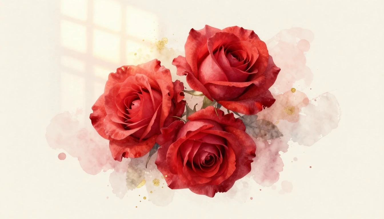 A delicate watercolor painting of two blooming red roses int...