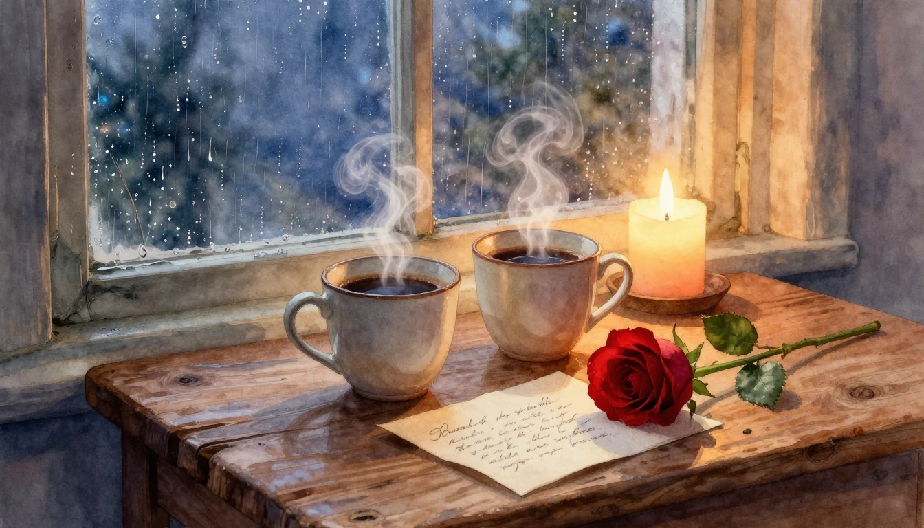 A romantic and cozy still life composition. A rustic wooden ...