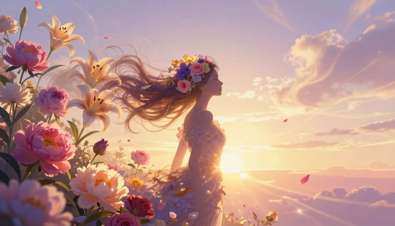 A vibrant and symbolic digital art piece featuring a silhoue...