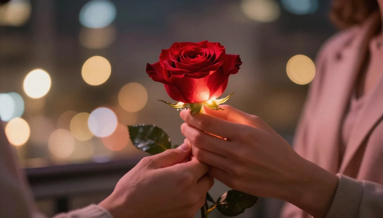 A romantic and intimate close-up scene focusing on two hands...