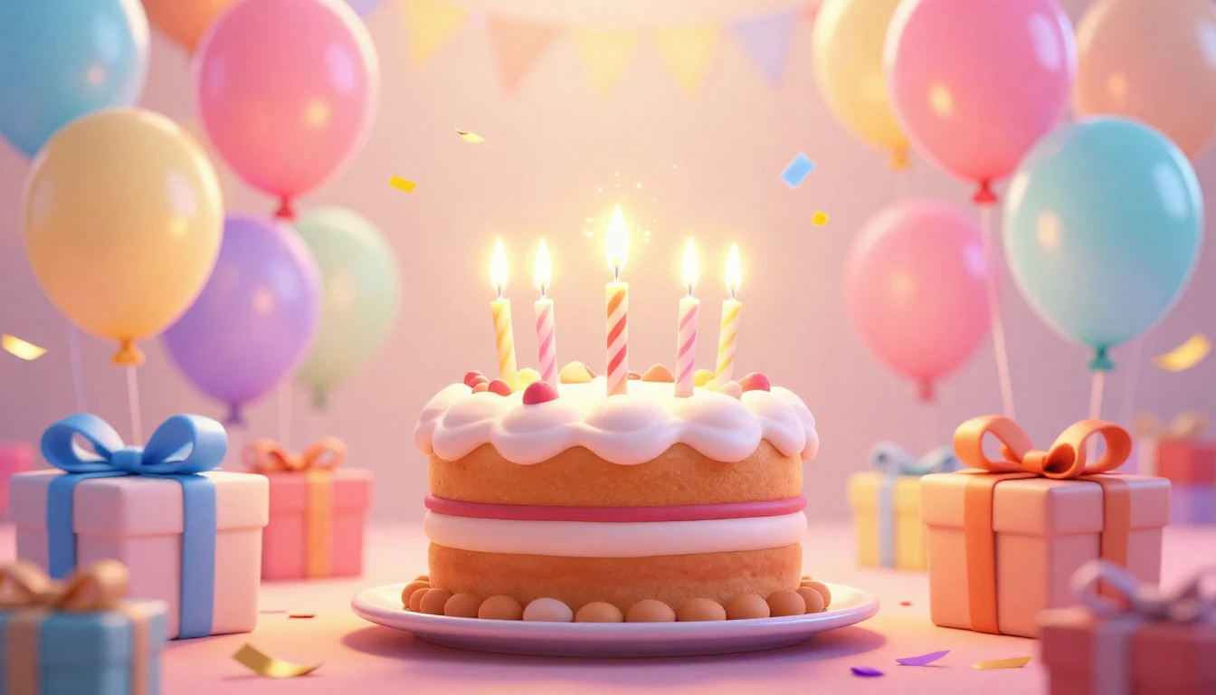 A vibrant and joyful birthday celebration scene in a bright ...