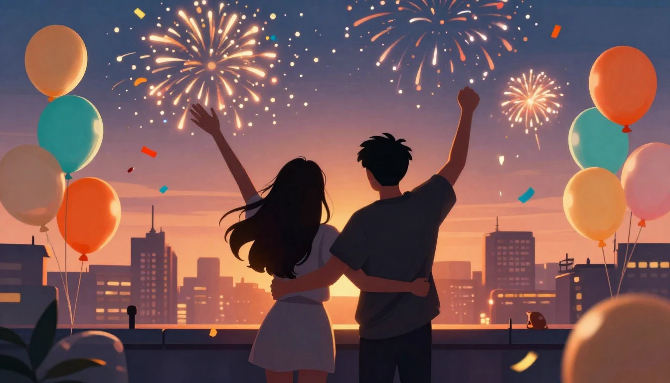 A vibrant digital art illustration depicting a joyous birthd...