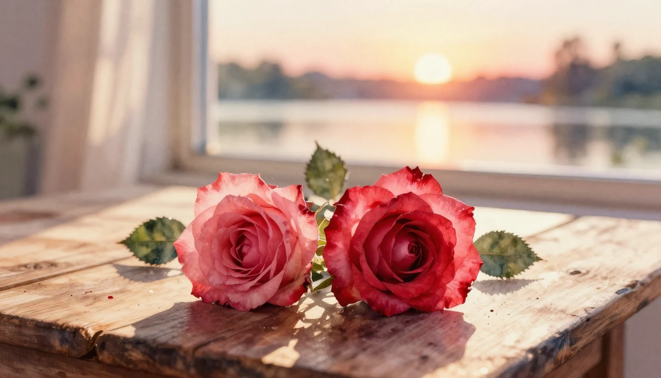 A beautiful watercolor painting of two delicate red roses in...